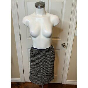Tory Burch Navy Blue, White & Gold Metallic Tweed Pencil Skirt, Size 6